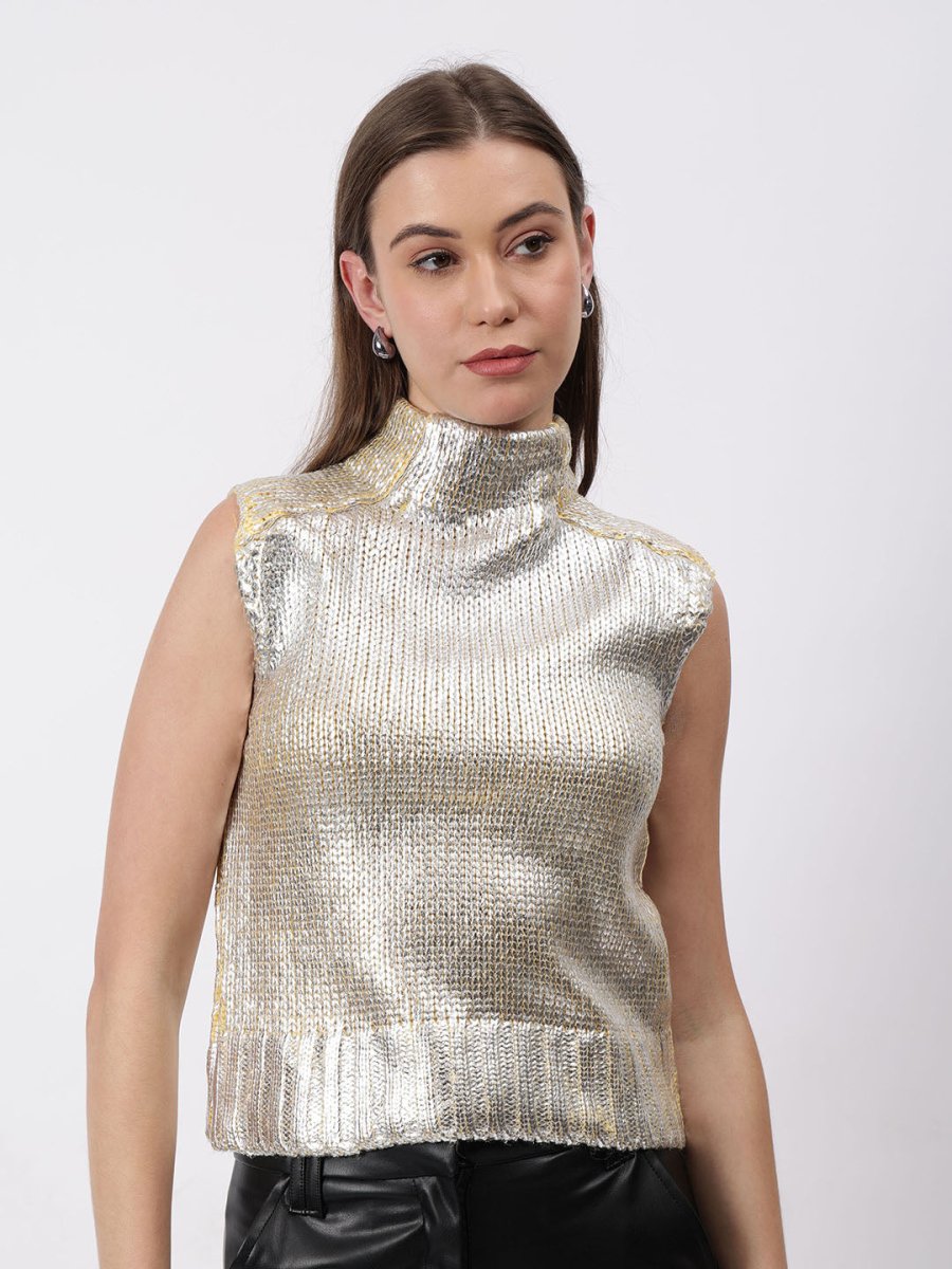 Gaiia Sleeveless Mettalic Winter Top - GAIIA